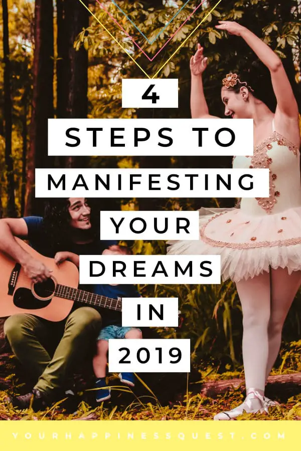 Discover how to manifest your dreams in 2019 using these four simple steps. Develop a positive mindset, build confidence, build self-esteem, plan your goals and then take action. Make your dreams a reality this year. Learn how visualization, meditation and journaling practices will help you in the goal-setting process and improve your productivity. Learn how the law of attraction really works. #goalsetting, #manifestyourdreams #makeyourdreamsareality, #conifdencetips, #lawofattraction, #meditate